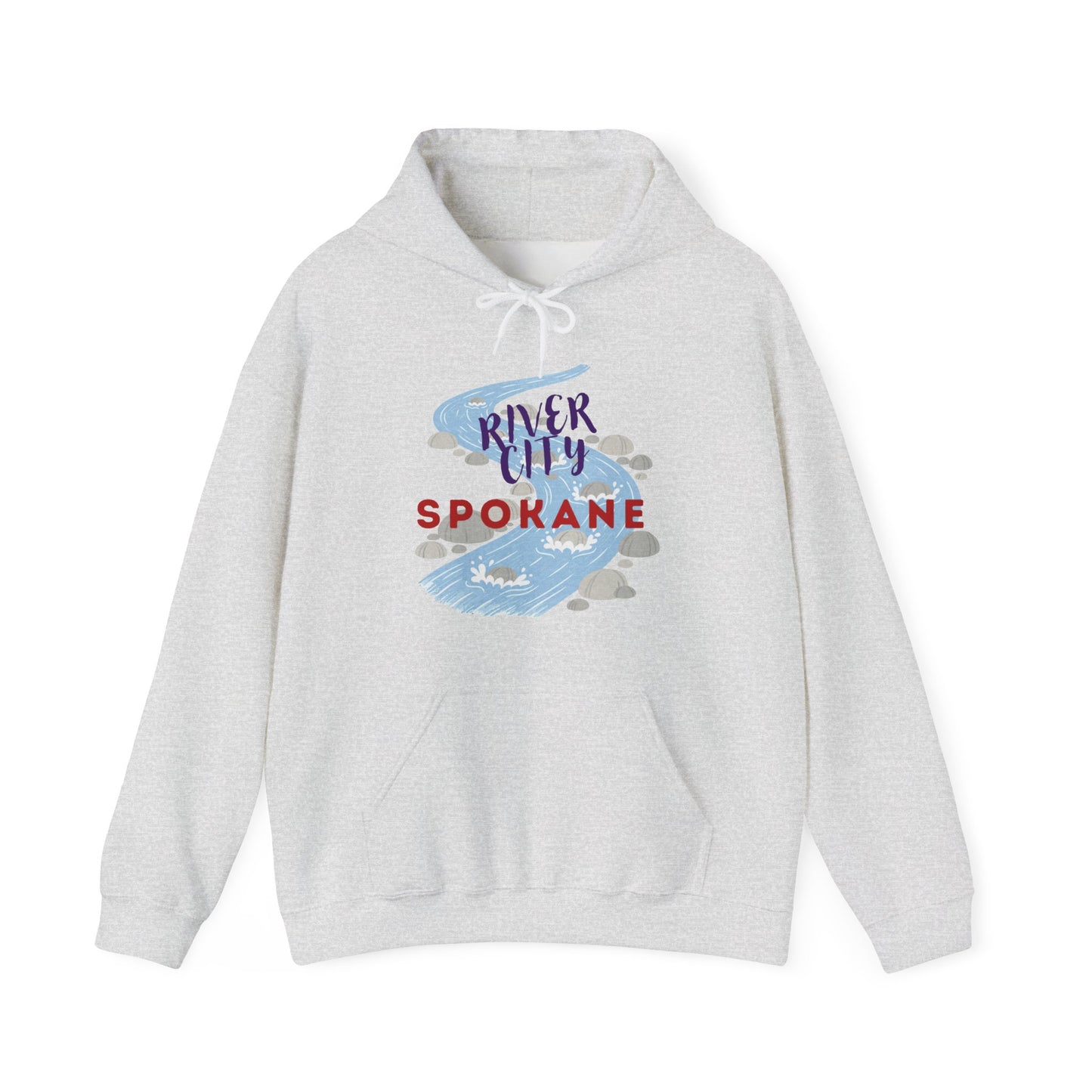 River City Spokane Hoodie - Retro Watercolor River Graphic Sweatshirt