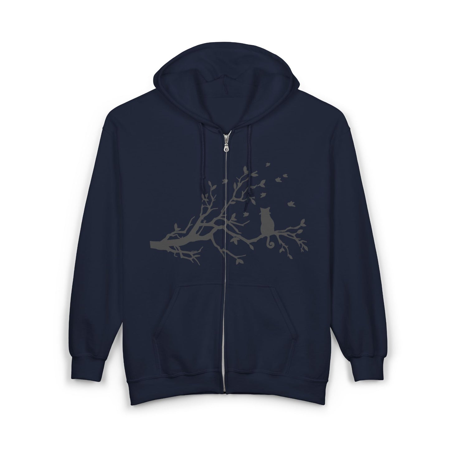 Nature-Inspired Full Zip Hoodie | Tree Branch & Bird Design | True North