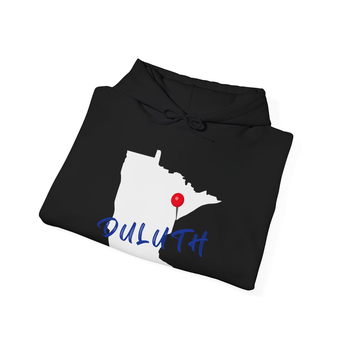 Duluth Minnesota Hoodie – State Outline with Red Pin & Script