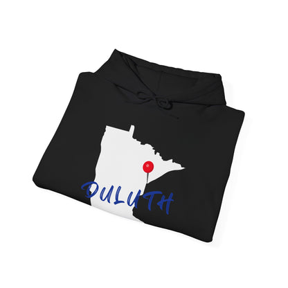 Duluth Minnesota Hoodie – State Outline with Red Pin & Script