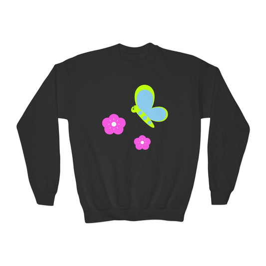 Colorful Butterfly & Flower Youth Crewneck Sweatshirt | Casual Wear | True North