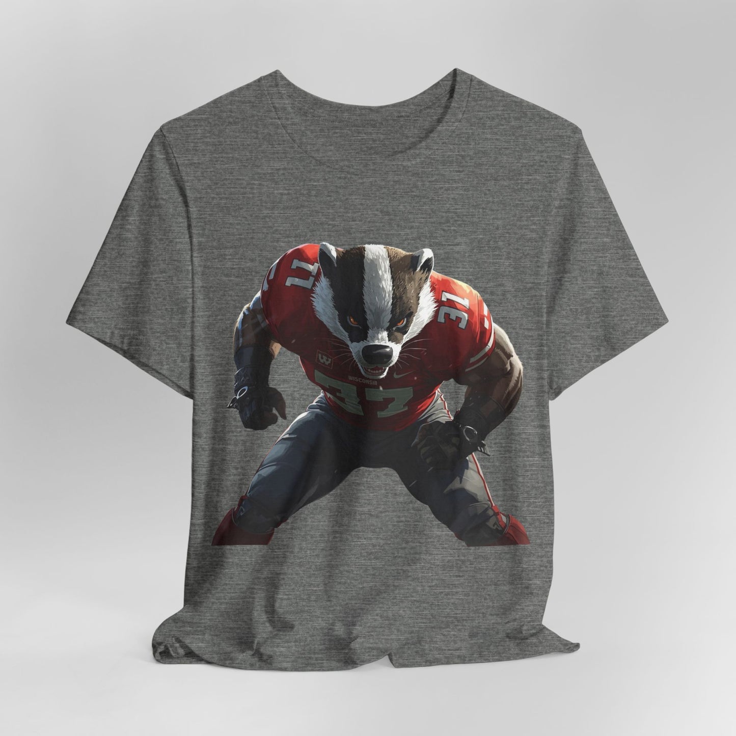 Badger Football Player T-Shirt — Retro Mascot Sports JERSEY Tee MADISON