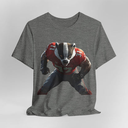 Badger Football Player T-Shirt — Retro Mascot Sports JERSEY Tee MADISON