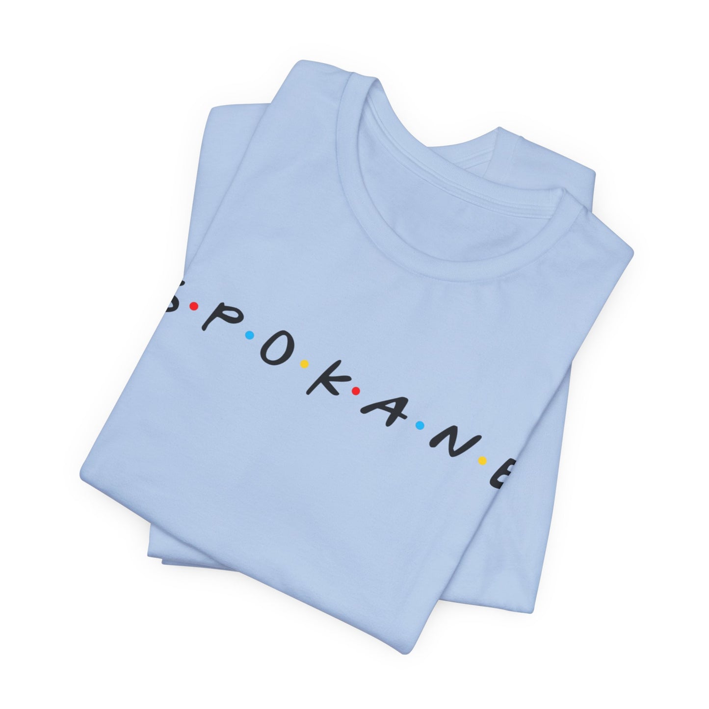 Spokane Script Tee — Retro Dotted Friend-Style City T‑Shirt