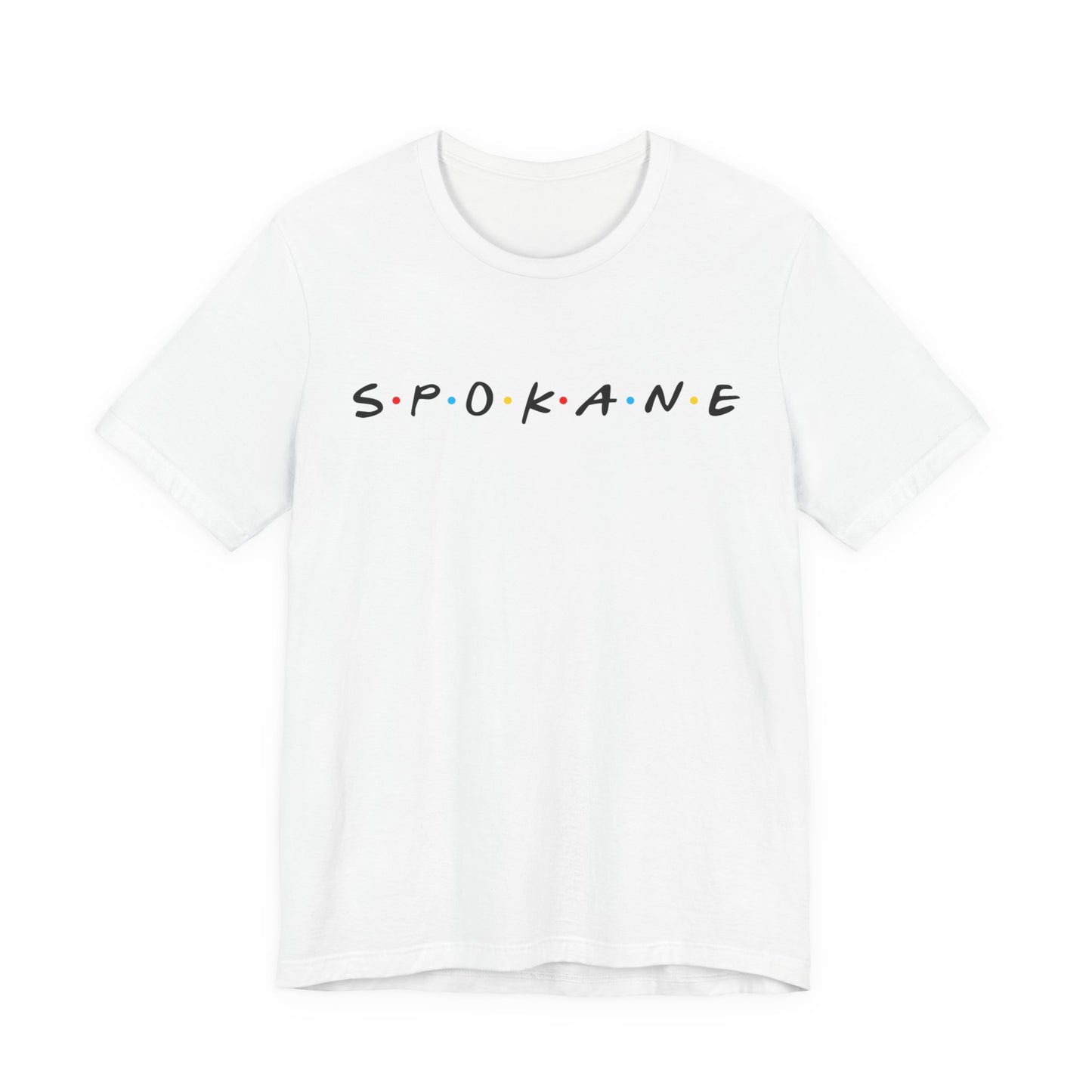 Spokane Script Tee — Retro Dotted Friend-Style City T‑Shirt