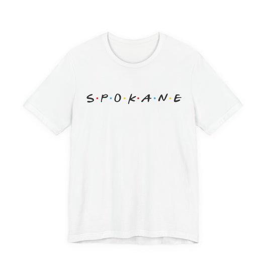 Spokane Script Tee — Retro Dotted Friend-Style City T‑Shirt