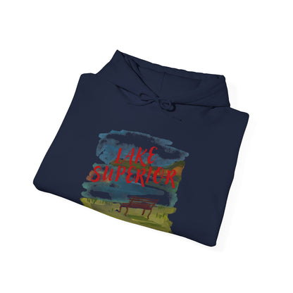 Lake Superior Hoodie – Scenic Bench Watercolor Design DULUTH