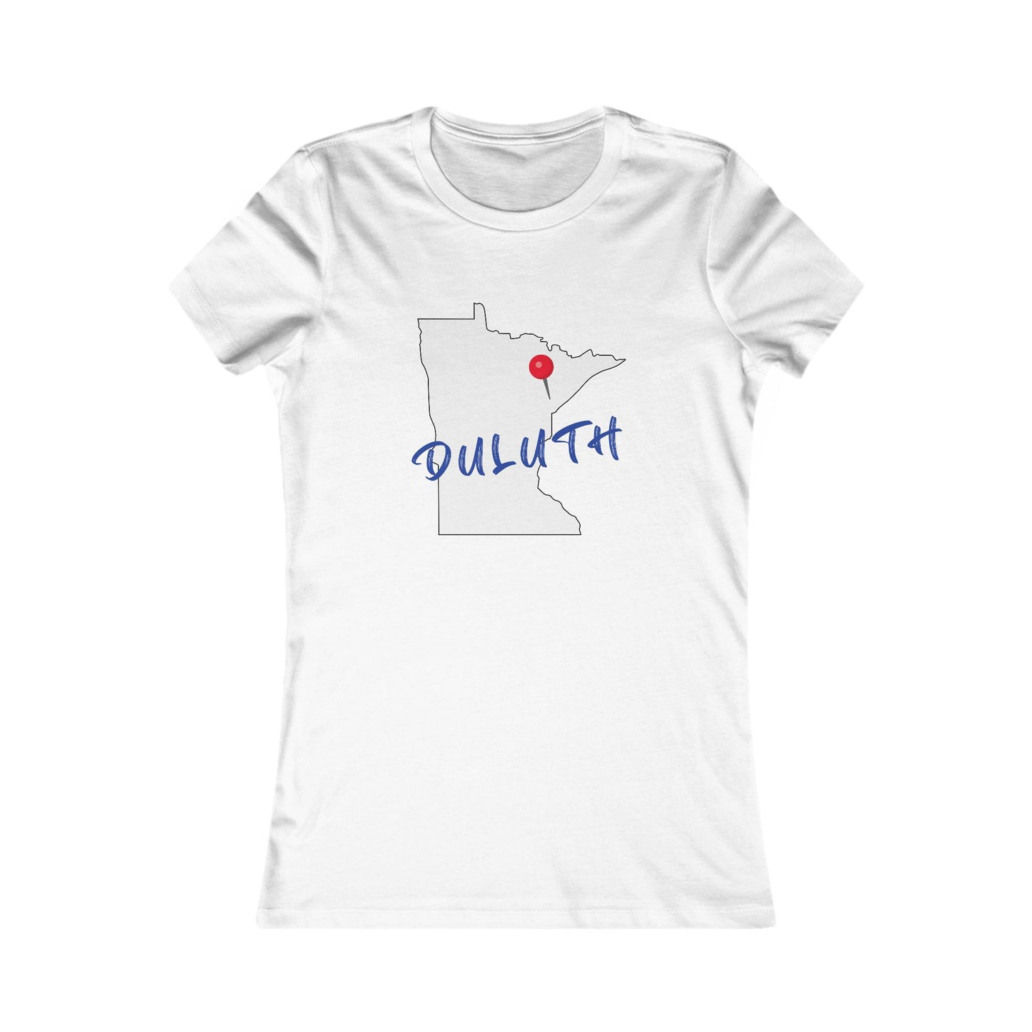 Duluth Women's Tee — Minnesota State Outline with Red Pin