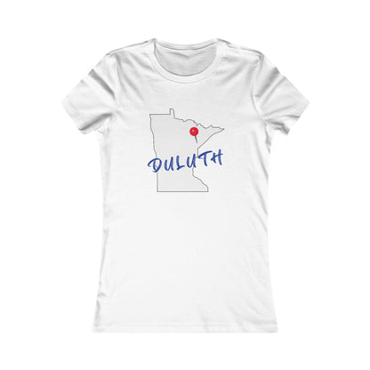 Duluth Women's Tee — Minnesota State Outline with Red Pin