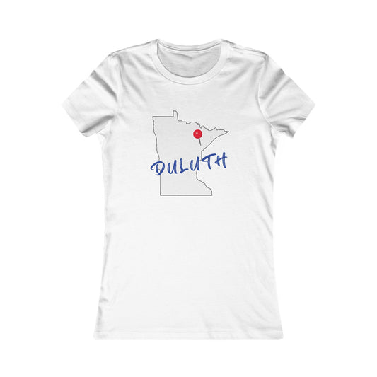 Duluth Women's Tee — Minnesota State Outline with Red Pin