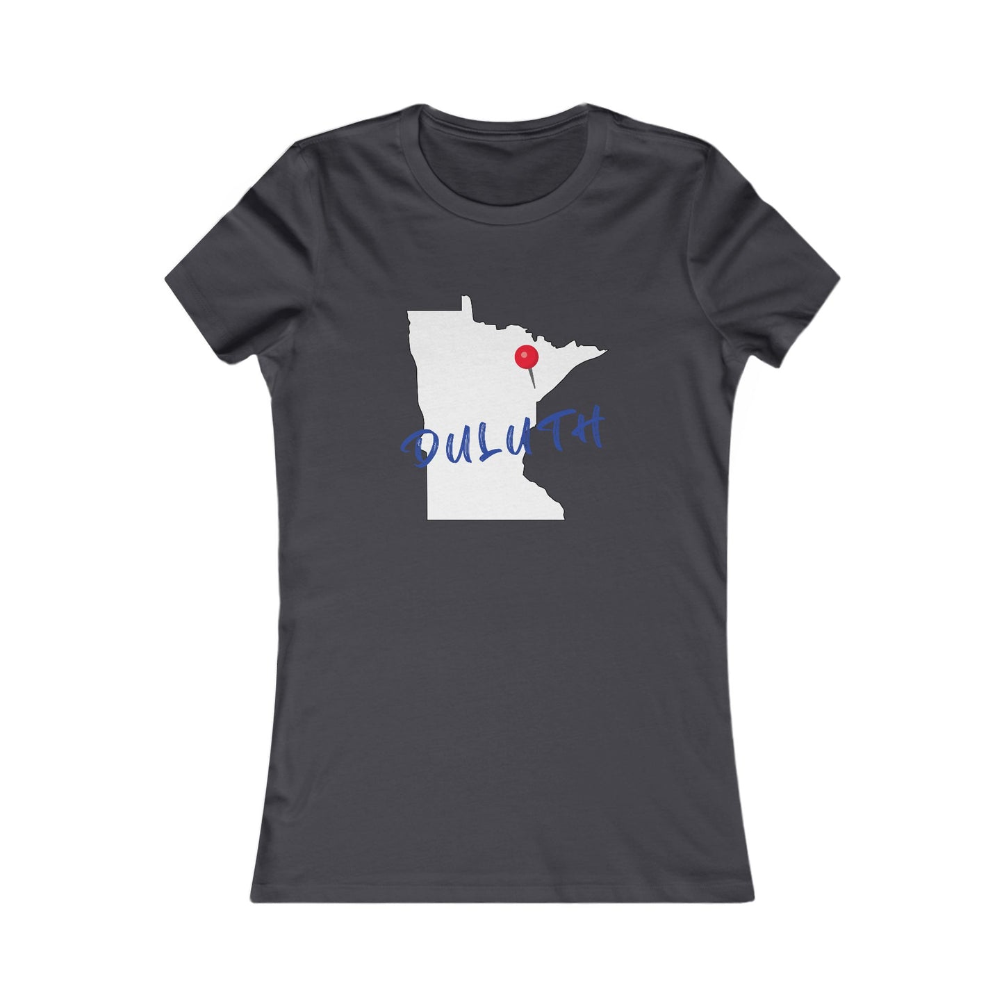 Duluth Women's Tee — Minnesota State Outline with Red Pin
