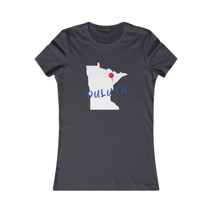 Duluth Women's Tee — Minnesota State Outline with Red Pin