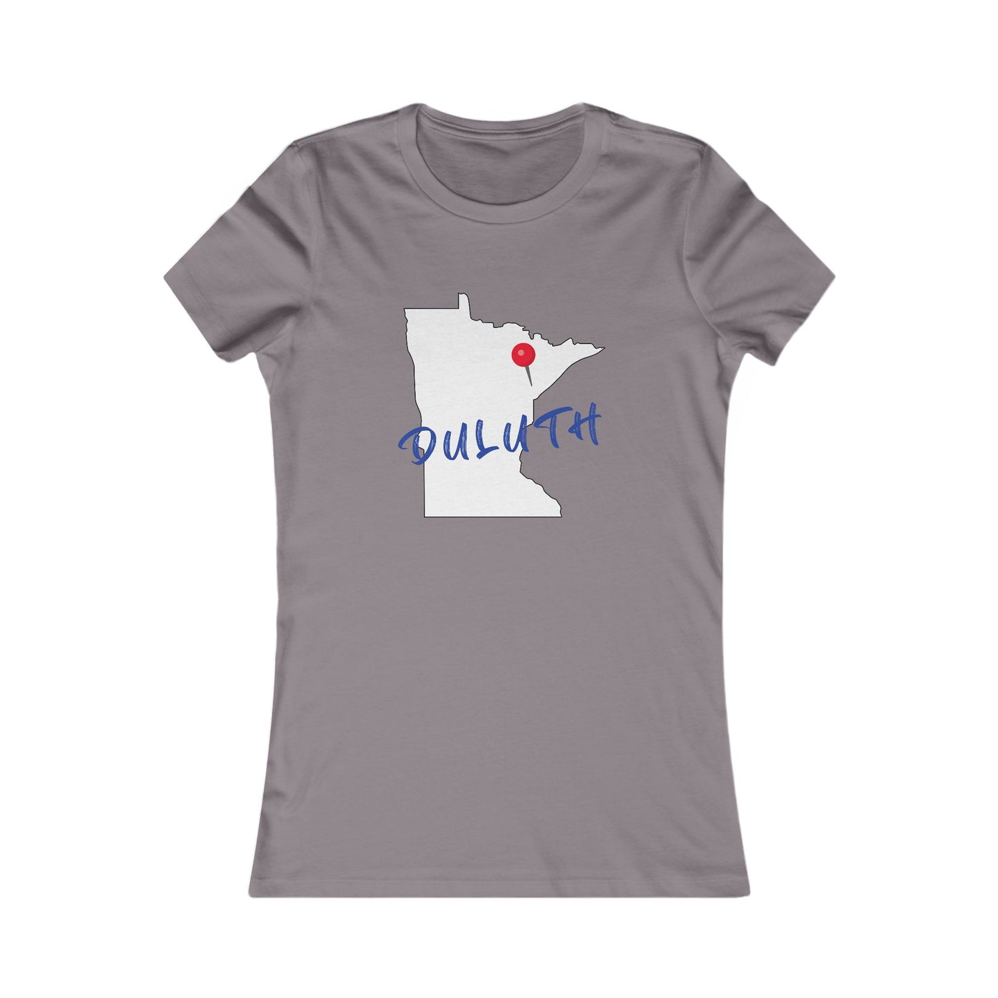 Duluth Women's Tee — Minnesota State Outline with Red Pin