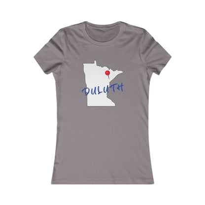 Duluth Women's Tee — Minnesota State Outline with Red Pin