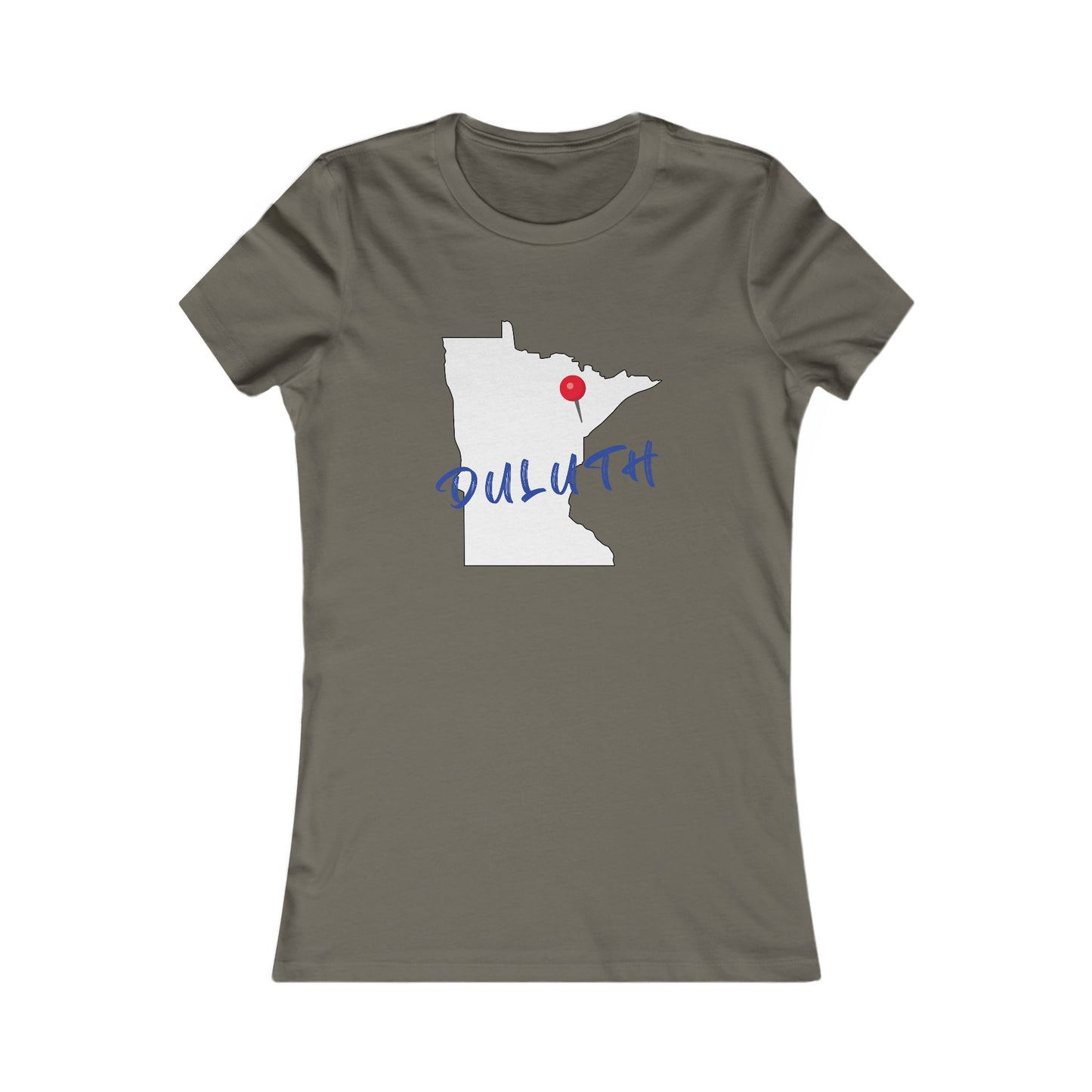 Duluth Women's Tee — Minnesota State Outline with Red Pin