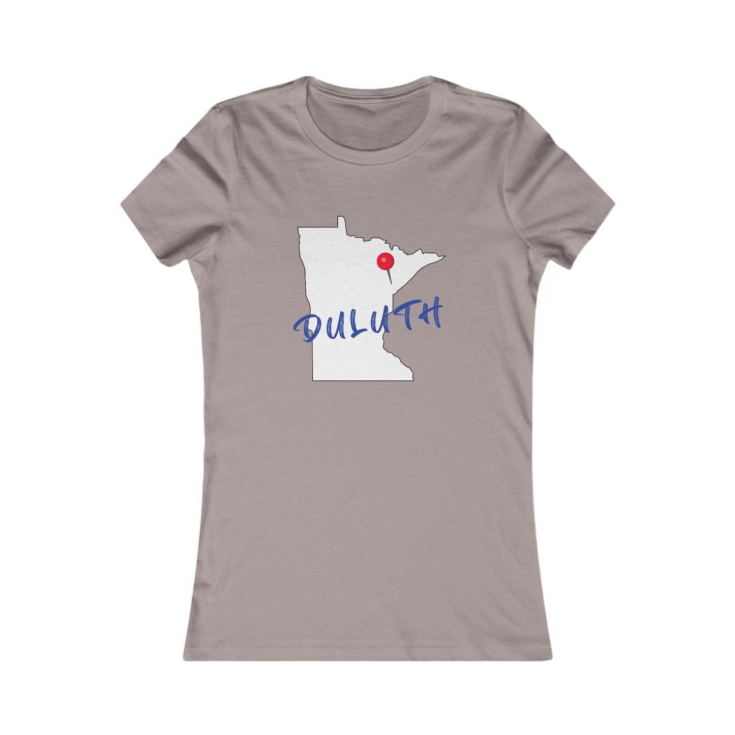 Duluth Women's Tee — Minnesota State Outline with Red Pin