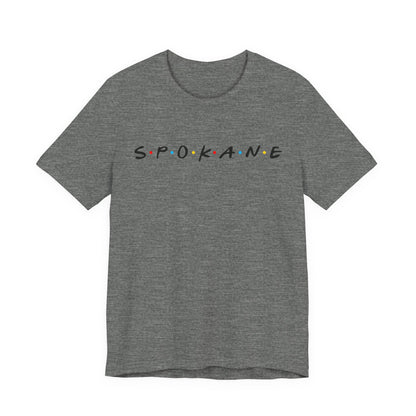 Spokane Script Tee — Retro Dotted Friend-Style City T‑Shirt
