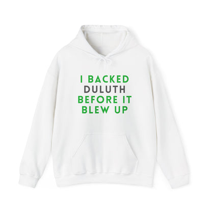 Hoodie — "I Backed Duluth Before It Blew Up" Retro City Pride Pullover