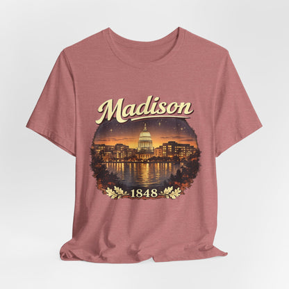 Madison Skyline T-Shirt — Vintage Capitol Night Scene (1848) JERSEY