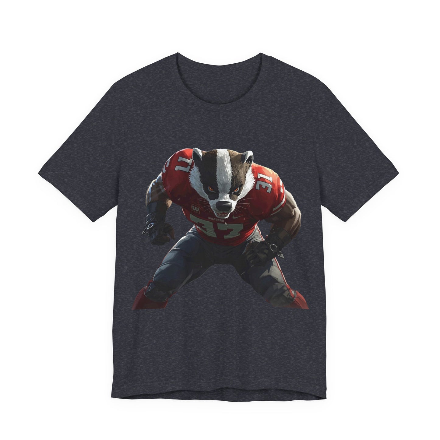 Badger Football Player T-Shirt — Retro Mascot Sports JERSEY Tee MADISON
