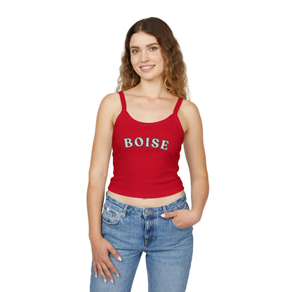 Boise Cropped Spaghetti Strap Tank - Retro Collegiate Graphic