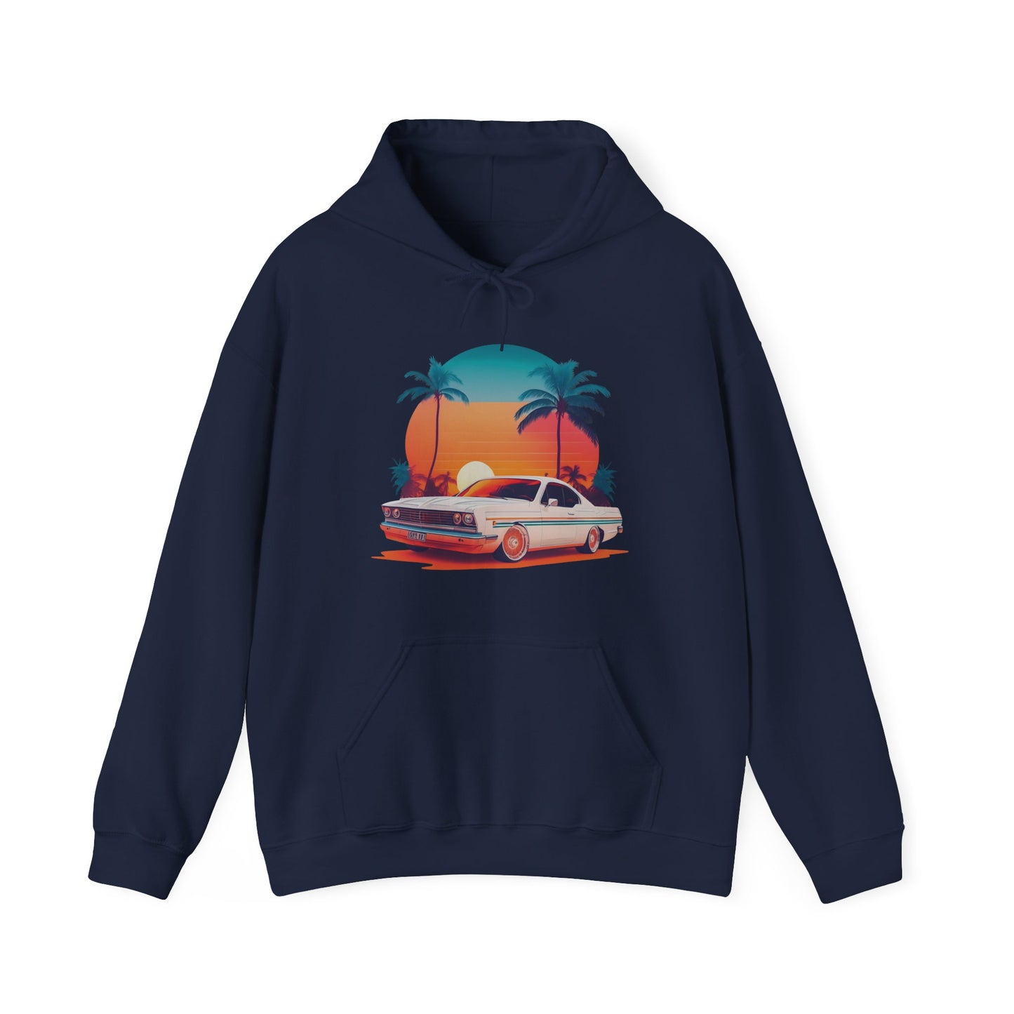 Retro Sunset Car Hooded Sweatshirt | Vintage Car Lovers | True North