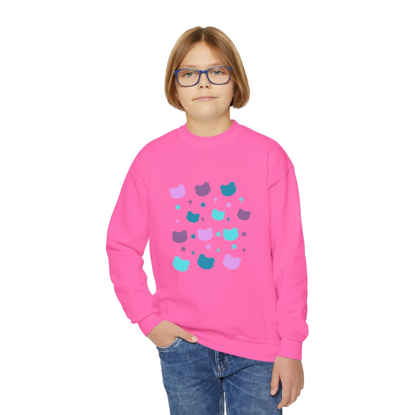 Youth Crewneck Sweatshirt with Cute Cat Design | Fall & Winter Fashion | True North