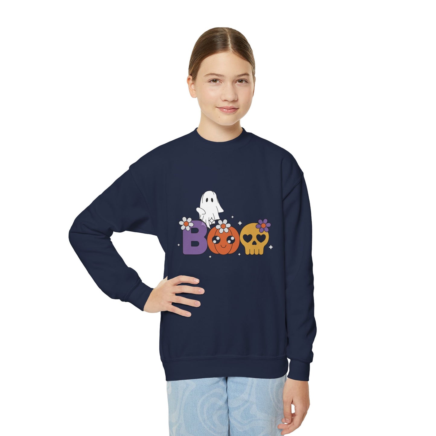 Cute Halloween Youth Crewneck Sweatshirt | BOO Graphic Sweatshirt | True North