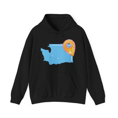 Washington State Map Hoodie with Location Pin — State Pride Pullover SPOKANE