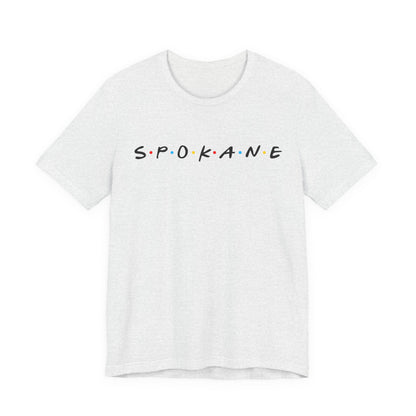 Spokane Script Tee — Retro Dotted Friend-Style City T‑Shirt