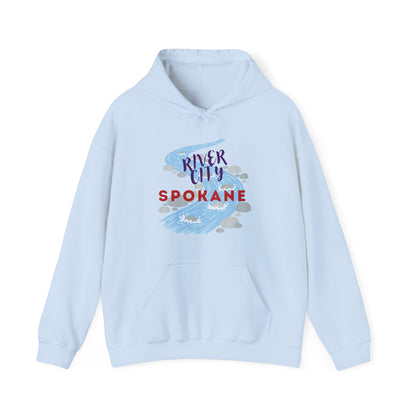 River City Spokane Hoodie - Retro Watercolor River Graphic Sweatshirt