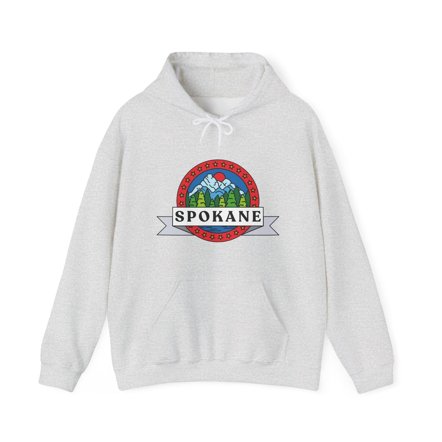 Spokane Mountain Badge Hoodie – Retro Outdoor Travel Sweatshirt
