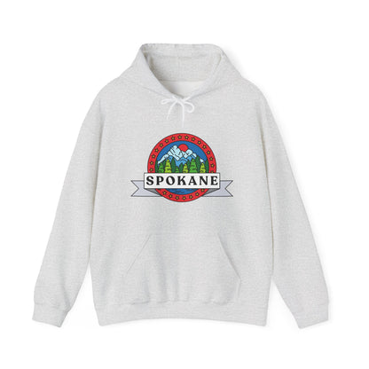 Spokane Mountain Badge Hoodie – Retro Outdoor Travel Sweatshirt