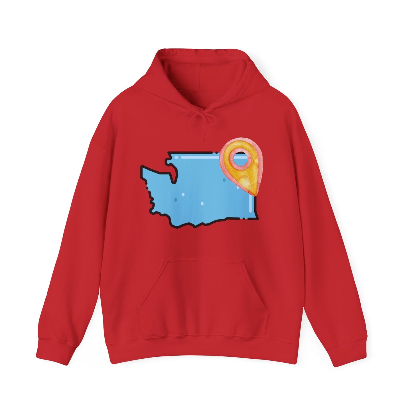 Washington State Map Hoodie with Location Pin — State Pride Pullover SPOKANE