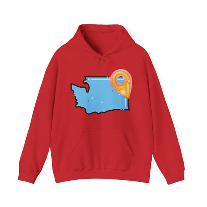 Washington State Map Hoodie with Location Pin — State Pride Pullover SPOKANE