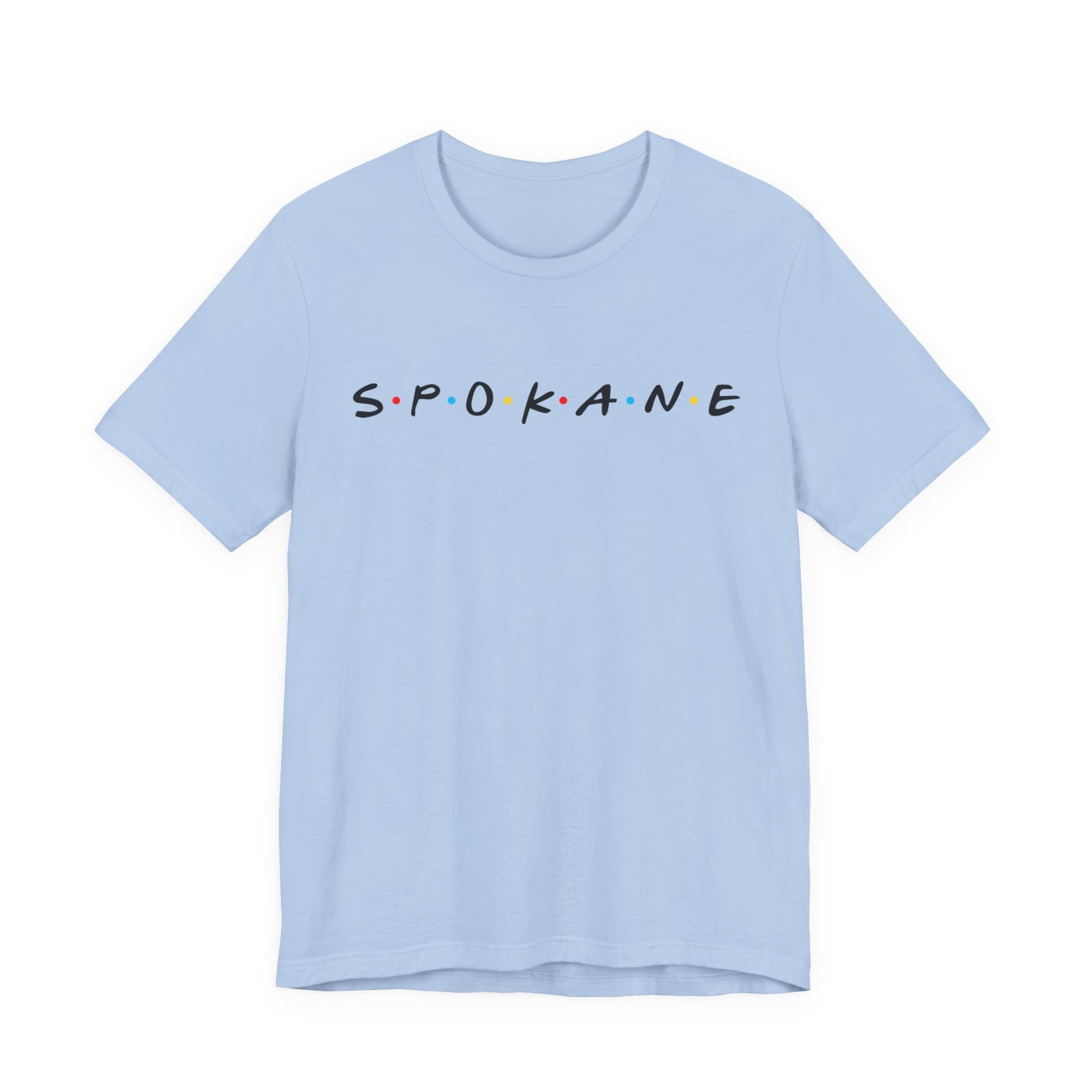Spokane Script Tee — Retro Dotted Friend-Style City T‑Shirt