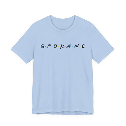 Spokane Script Tee — Retro Dotted Friend-Style City T‑Shirt