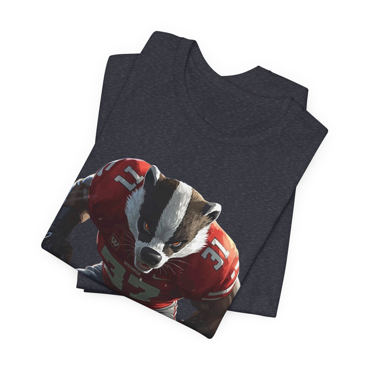 Badger Football Player T-Shirt — Retro Mascot Sports JERSEY Tee MADISON