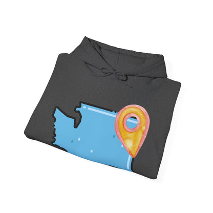 Washington State Map Hoodie with Location Pin — State Pride Pullover SPOKANE