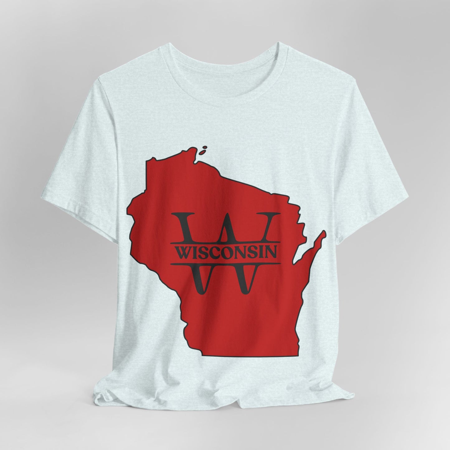 Wisconsin State Outline Tee with W Monogram — Red Badger Pride Shirt MADISON JERSEY TEE