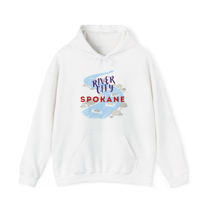 River City Spokane Hoodie - Retro Watercolor River Graphic Sweatshirt