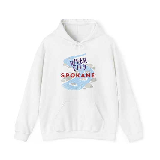 River City Spokane Hoodie - Retro Watercolor River Graphic Sweatshirt