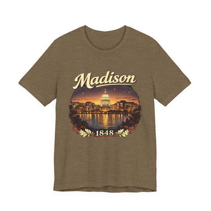 Madison Skyline T-Shirt — Vintage Capitol Night Scene (1848) JERSEY