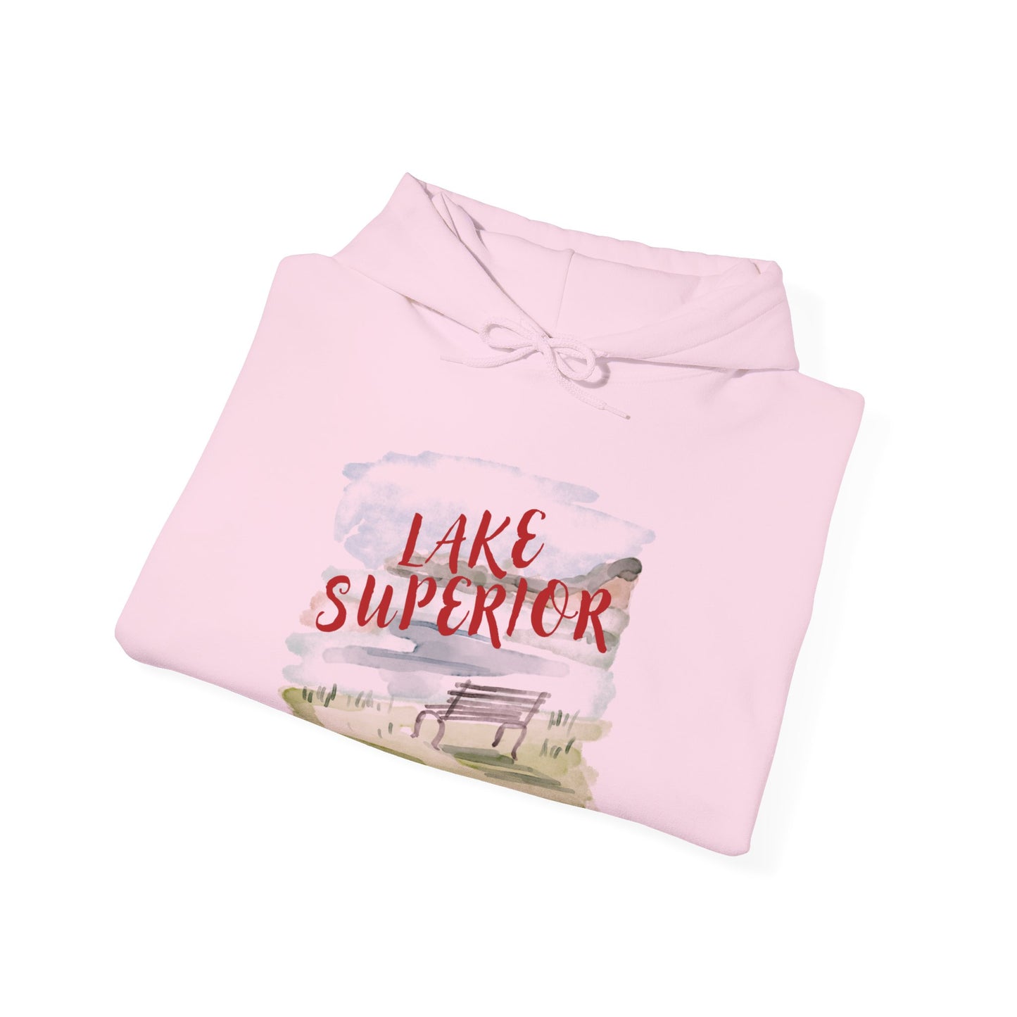 Lake Superior Hoodie – Scenic Bench Watercolor Design DULUTH