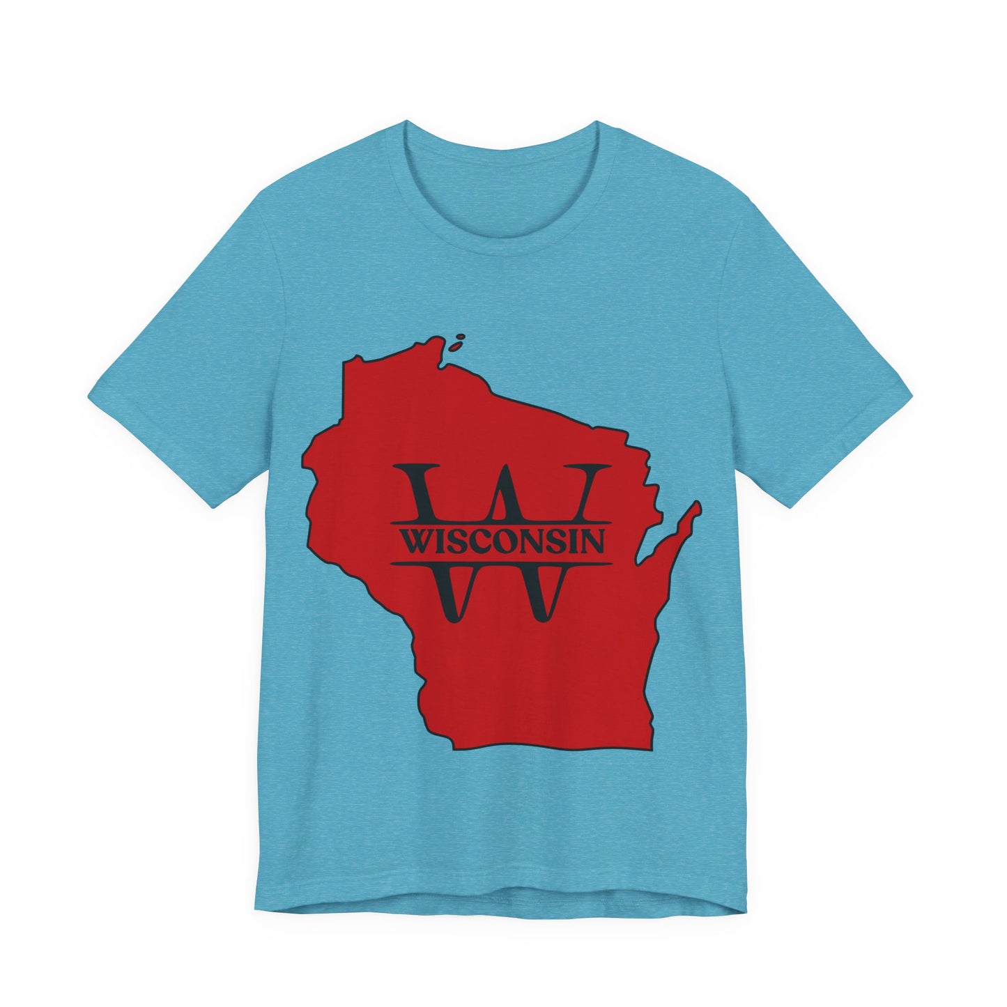 Wisconsin State Outline Tee with W Monogram — Red Badger Pride Shirt MADISON JERSEY TEE