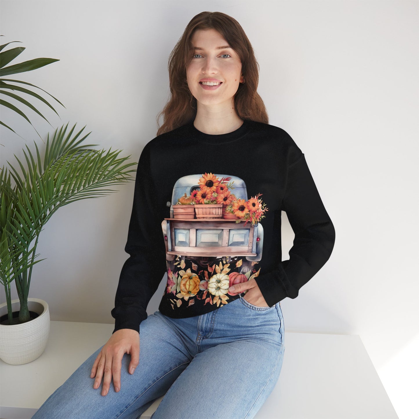 Fall Floral Truck Crewneck Sweatshirt | Autumn Apparel | True North