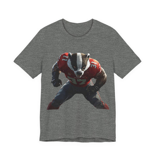 Badger Football Player T-Shirt — Retro Mascot Sports JERSEY Tee MADISON