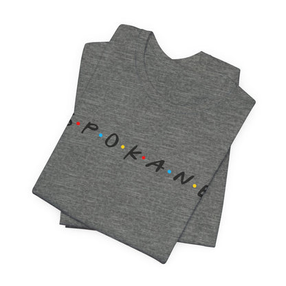 Spokane Script Tee — Retro Dotted Friend-Style City T‑Shirt