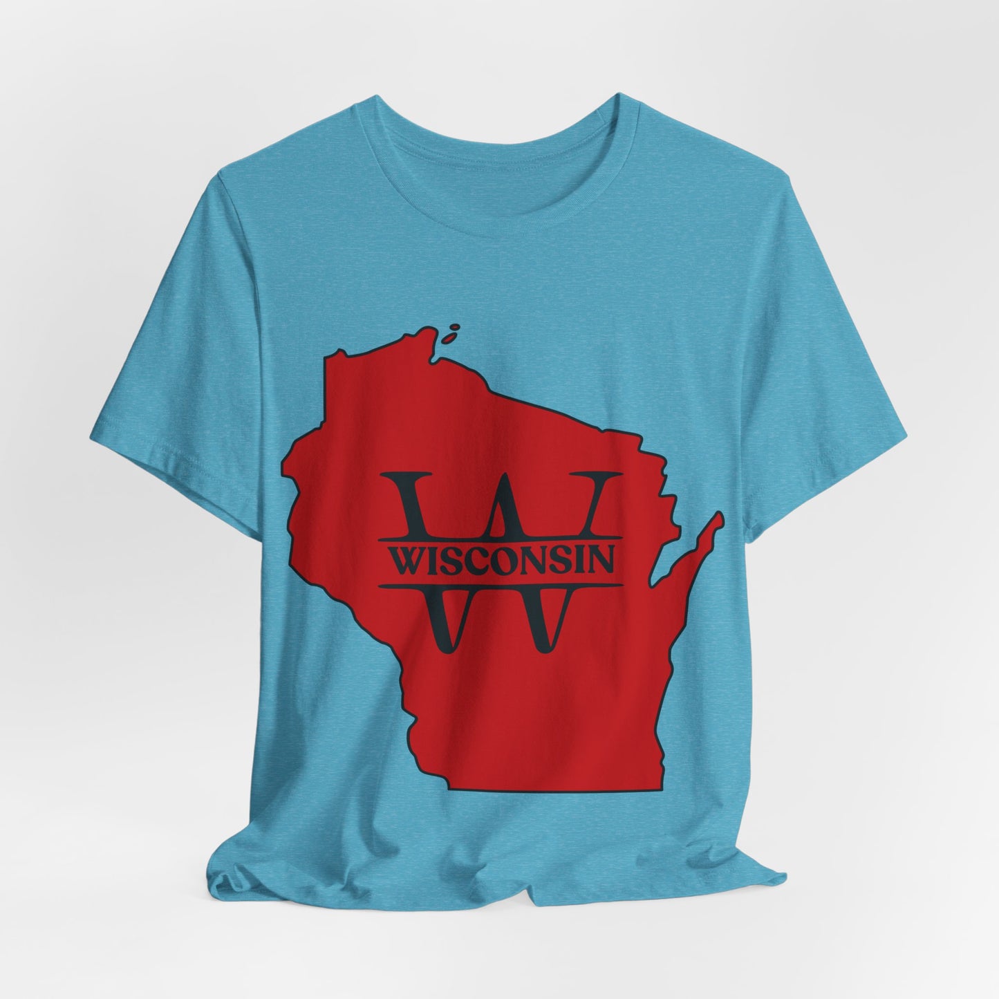 Wisconsin State Outline Tee with W Monogram — Red Badger Pride Shirt MADISON JERSEY TEE