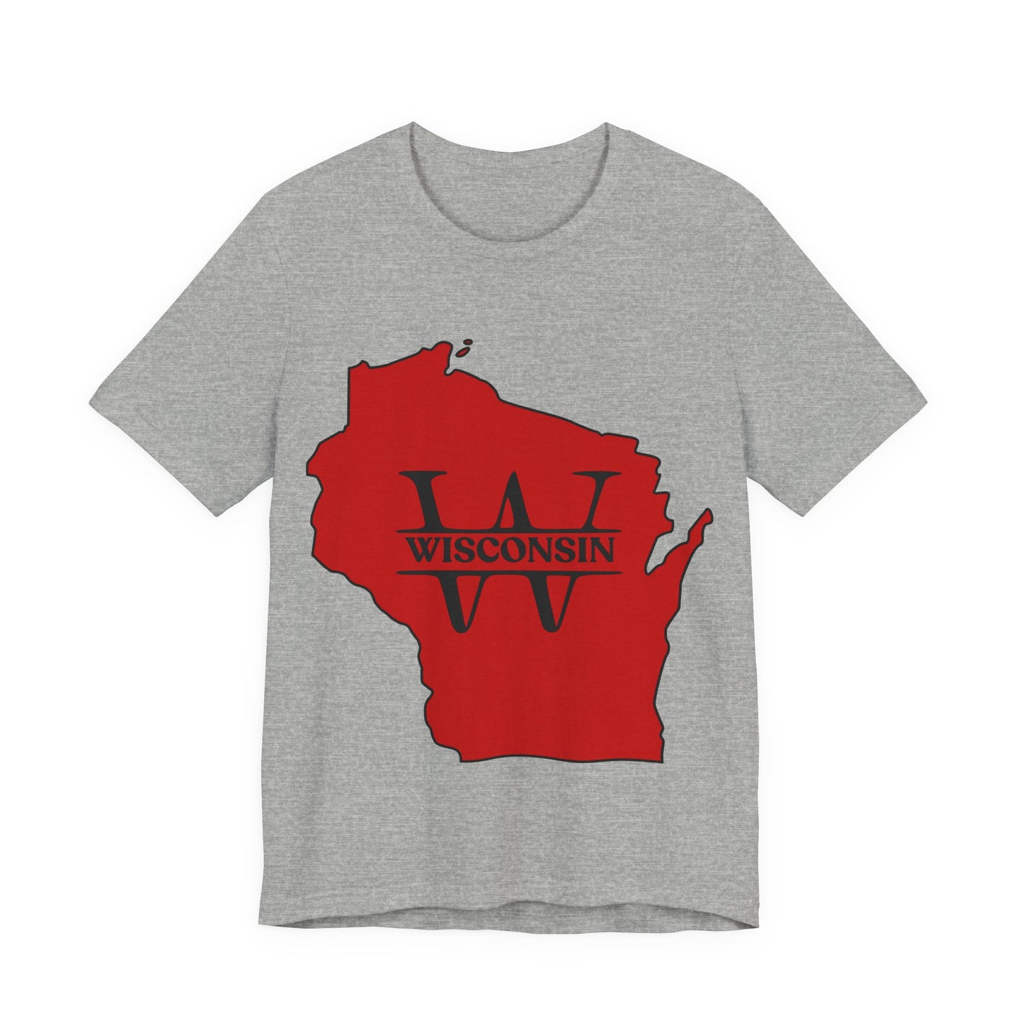 Wisconsin State Outline Tee with W Monogram — Red Badger Pride Shirt MADISON JERSEY TEE